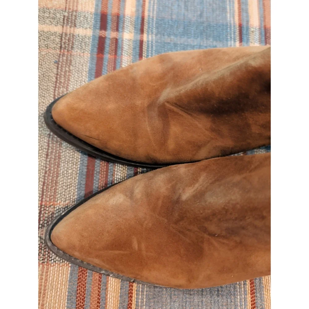 LE SILLA Brown Suede Pointy Toe Block Heel Ankle Boots Booties 39 Made In Italy
